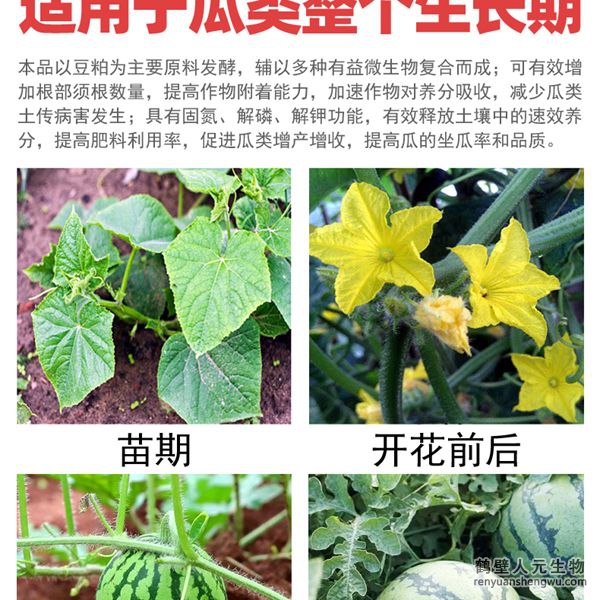 多氨豆粕菌肥系列瓜類專用肥適用范圍：適用于西瓜、甜瓜、哈密瓜等瓜類作物。